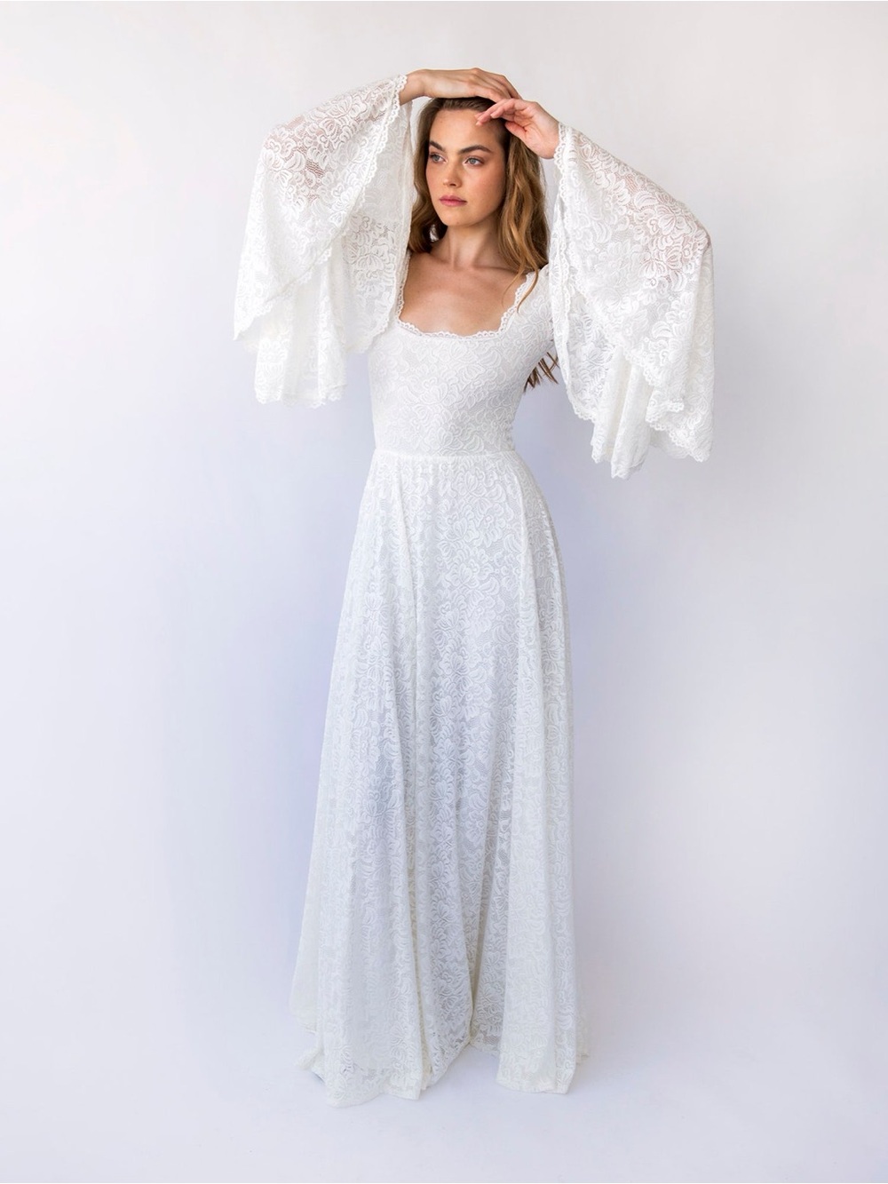 NWT Blush Fashion Size XS Ivory Lace Square Neck Ethereal Bell Sleeve Dress